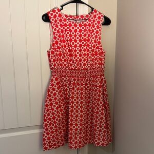 Boden Red and White Geometric Dress